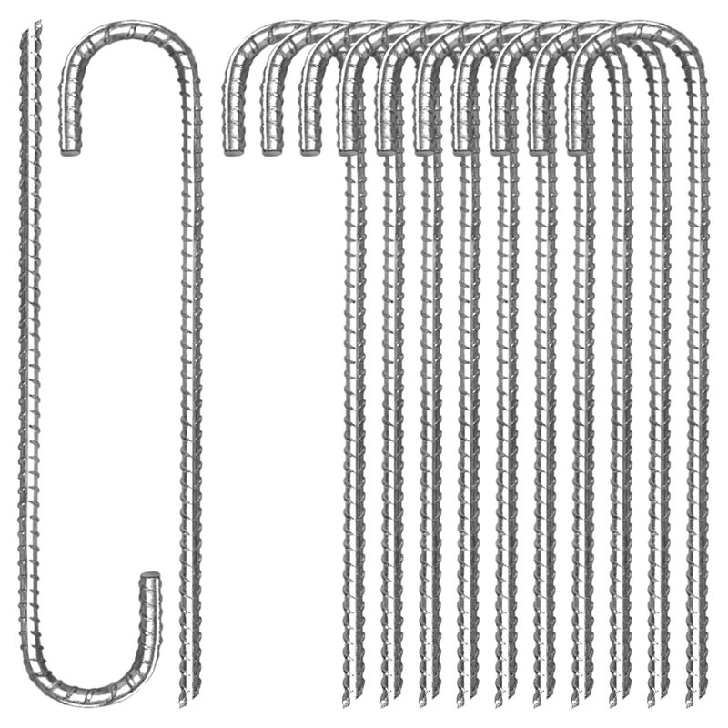 Toopify 12 Pack Rebar Stakes, 12 Inch Heavy Duty J Hook Galvanized Ground Anchors, Anti Rust Metal Steel Tent Stakes Garden Fence Stakes, Silver - Image 1